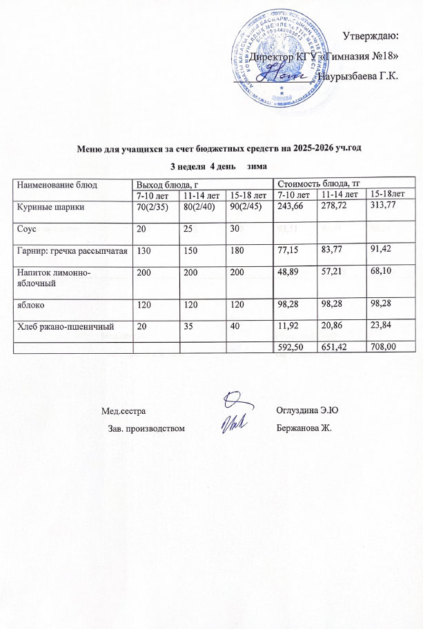 Оқушыларға тегін берілетін тағамдардың мәзірі (3-4)
