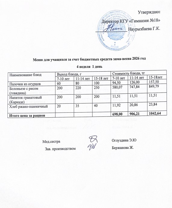 Оқушыларға тегін берілетін тағамдардың мәзірі (4-1)